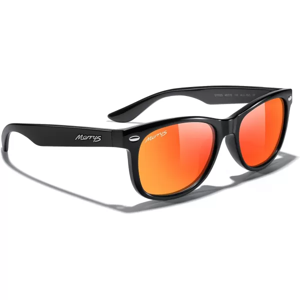 MERRYS Unisex Kids Polarized Sunglasses for kids Children Polarized Retro Sunglasses Age 312Black FrameRed Mirror Lens