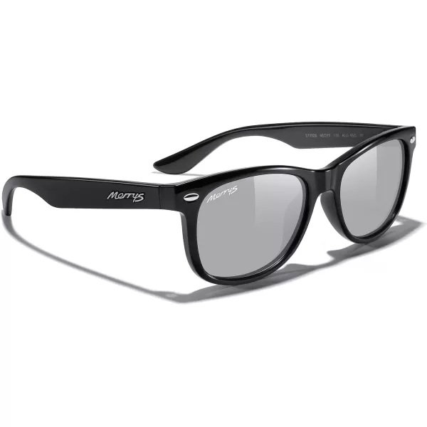 MERRYS Unisex Kids Polarized Sunglasses for kids Children Polarized Retro Sunglasses Age 312Black FrameSilver Mirror Lens