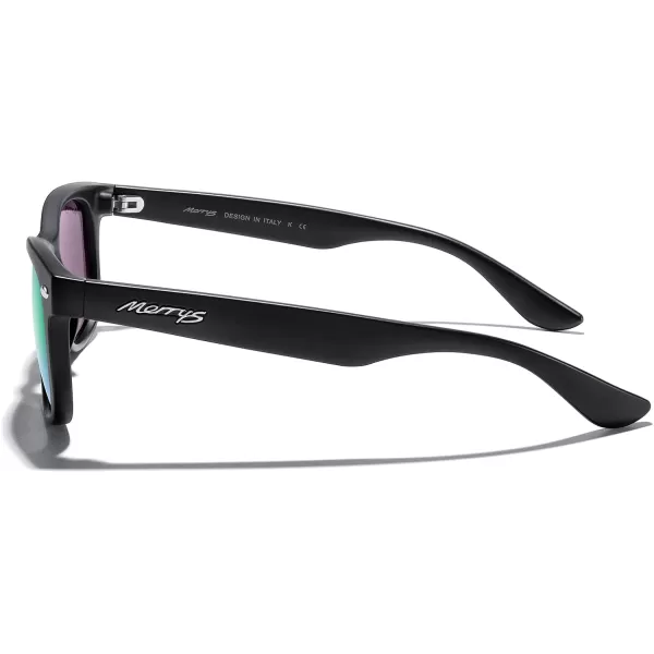 MERRYS Unisex Kids Polarized Sunglasses for kids Children Polarized Retro Sunglasses Age 312Matte Black FrameGreen Mirror Lens