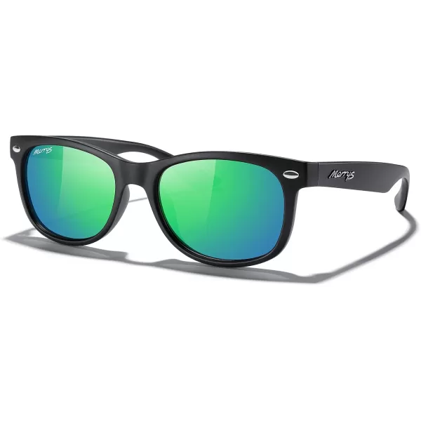 MERRYS Unisex Kids Polarized Sunglasses for kids Children Polarized Retro Sunglasses Age 312Matte Black FrameGreen Mirror Lens