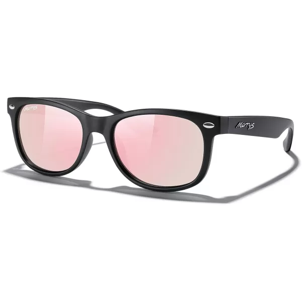 MERRYS Unisex Kids Polarized Sunglasses for kids Children Polarized Retro Sunglasses Age 312Matte Black FramePink Mirror Lens