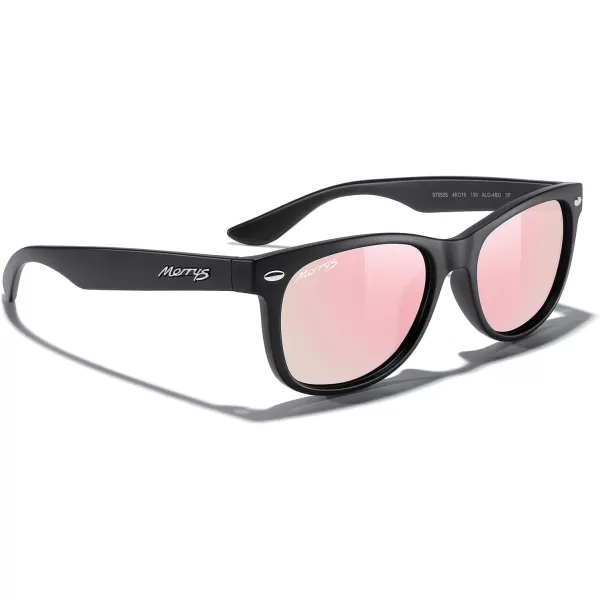 MERRYS Unisex Kids Polarized Sunglasses for kids Children Polarized Retro Sunglasses Age 312Matte Black FramePink Mirror Lens