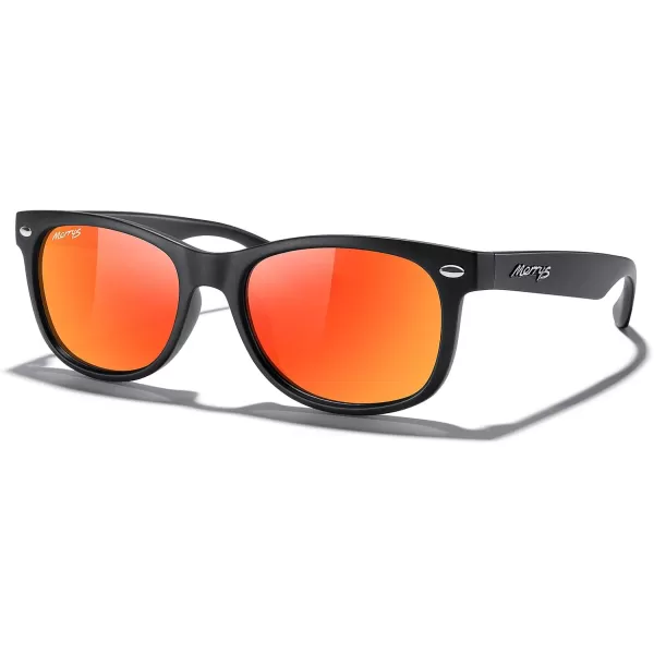 MERRYS Unisex Kids Polarized Sunglasses for kids Children Polarized Retro Sunglasses Age 312Matte Black FrameRed Mirror Lens