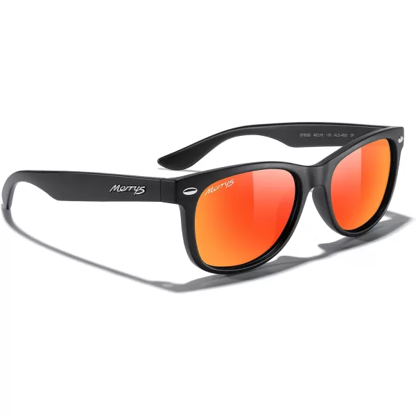 MERRYS Unisex Kids Polarized Sunglasses for kids Children Polarized Retro Sunglasses Age 312Matte Black FrameRed Mirror Lens