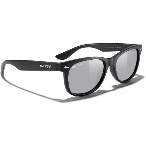 MERRYS Unisex Kids Polarized Sunglasses for kids Children Polarized Retro Sunglasses Age 312Matte Black FrameSilver Mirror Lens