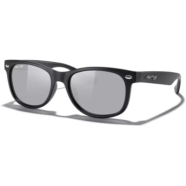 MERRYS Unisex Kids Polarized Sunglasses for kids Children Polarized Retro Sunglasses Age 312Matte Black FrameSilver Mirror Lens