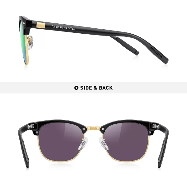 MERRYS Unisex Polarized Aluminum Sunglasses for Men Women Semi Rimless Retro Brand Driving Sun GlassesBlack FrameGold BridgeGreen Mirror Lens