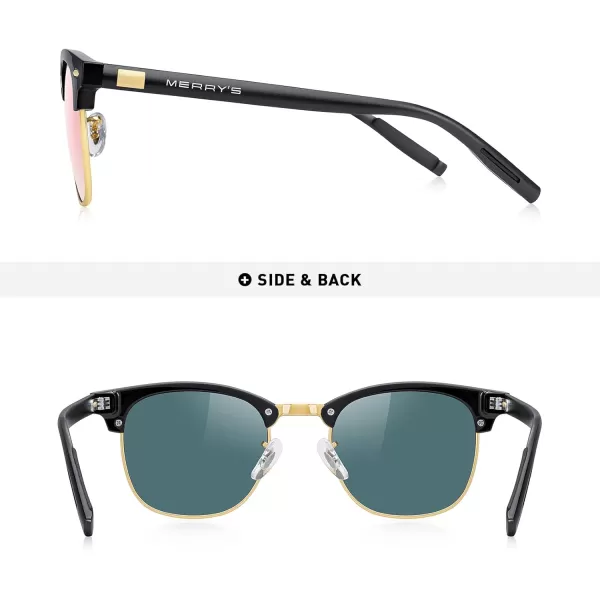 MERRYS Unisex Polarized Aluminum Sunglasses for Men Women Semi Rimless Retro Brand Driving Sun GlassesBlack FrameGold BridgePink Mirror Lens