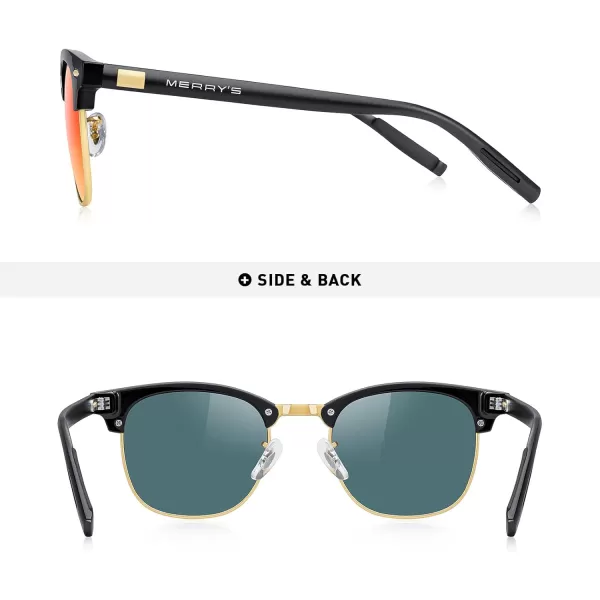 MERRYS Unisex Polarized Aluminum Sunglasses for Men Women Semi Rimless Retro Brand Driving Sun GlassesBlack FrameGold BridgeRed Mirror Lens