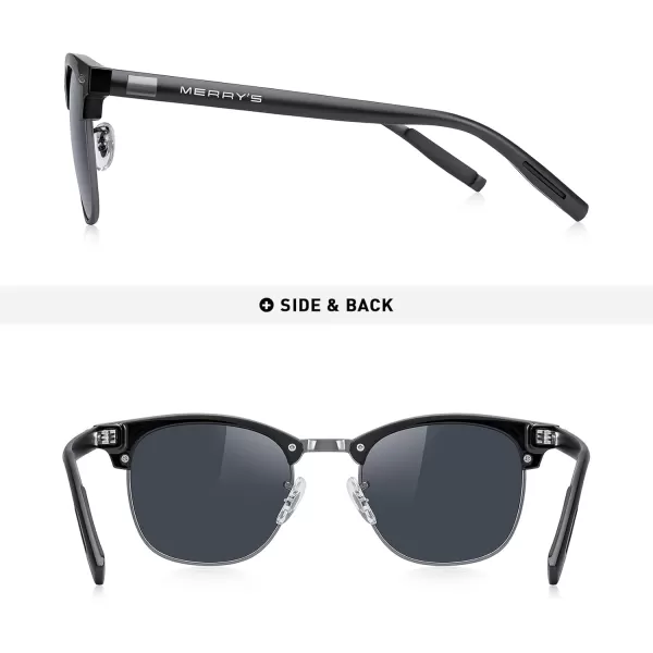 MERRYS Unisex Polarized Aluminum Sunglasses for Men Women Semi Rimless Retro Brand Driving Sun GlassesBlack FrameGray BridgeBlack Lens