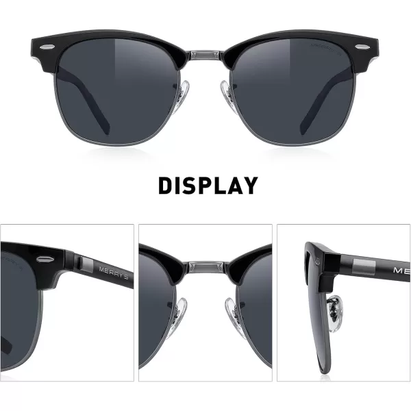 MERRYS Unisex Polarized Aluminum Sunglasses for Men Women Semi Rimless Retro Brand Driving Sun GlassesBlack FrameGray BridgeBlack Lens