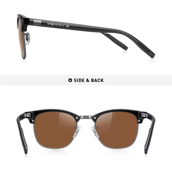 MERRYS Unisex Polarized Aluminum Sunglasses for Men Women Semi Rimless Retro Brand Driving Sun GlassesBlack FrameGray BridgeBrown Lens
