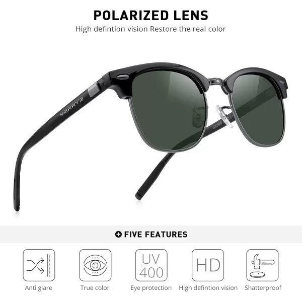 MERRYS Unisex Polarized Aluminum Sunglasses for Men Women Semi Rimless Retro Brand Driving Sun GlassesBlack FrameGray BridgeG15 Lens