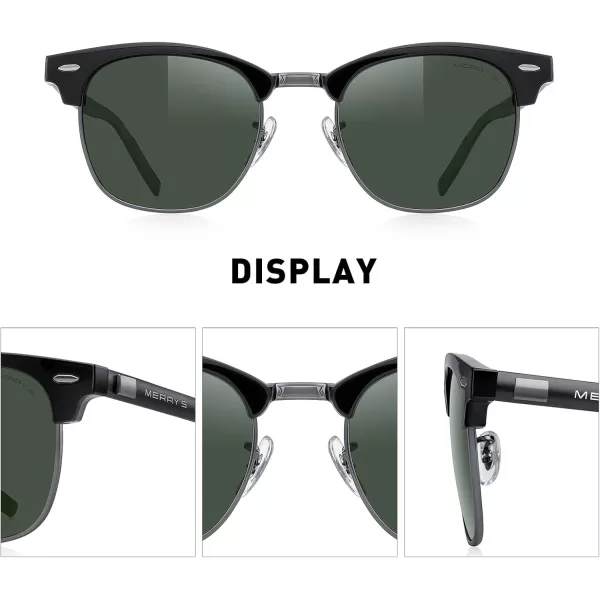 MERRYS Unisex Polarized Aluminum Sunglasses for Men Women Semi Rimless Retro Brand Driving Sun GlassesBlack FrameGray BridgeG15 Lens