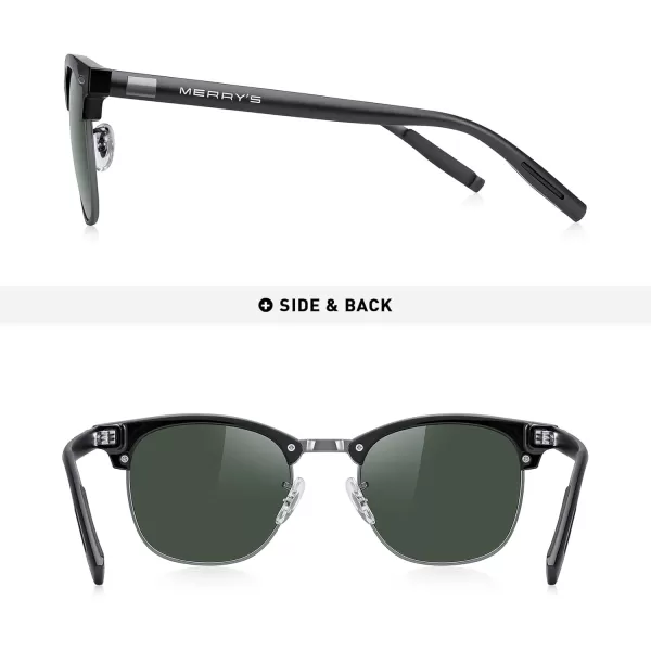 MERRYS Unisex Polarized Aluminum Sunglasses for Men Women Semi Rimless Retro Brand Driving Sun GlassesBlack FrameGray BridgeG15 Lens