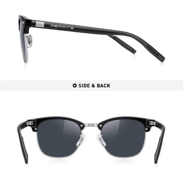 MERRYS Unisex Polarized Aluminum Sunglasses for Men Women Semi Rimless Retro Brand Driving Sun GlassesBlack FrameSilver BridgeBlack Lens