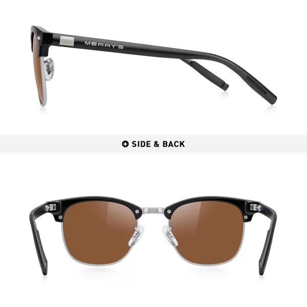 MERRYS Unisex Polarized Aluminum Sunglasses for Men Women Semi Rimless Retro Brand Driving Sun GlassesBlack FrameSilver BridgeBrown Lens