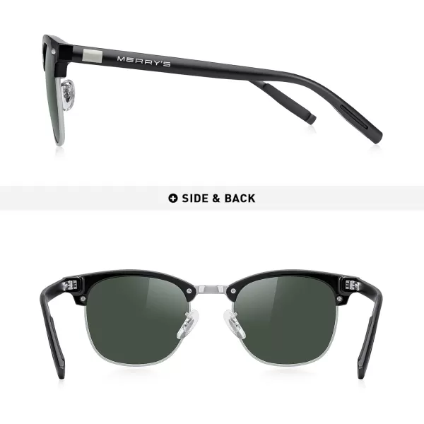 MERRYS Unisex Polarized Aluminum Sunglasses for Men Women Semi Rimless Retro Brand Driving Sun GlassesBlack FrameSilver BridgeG15 Lens