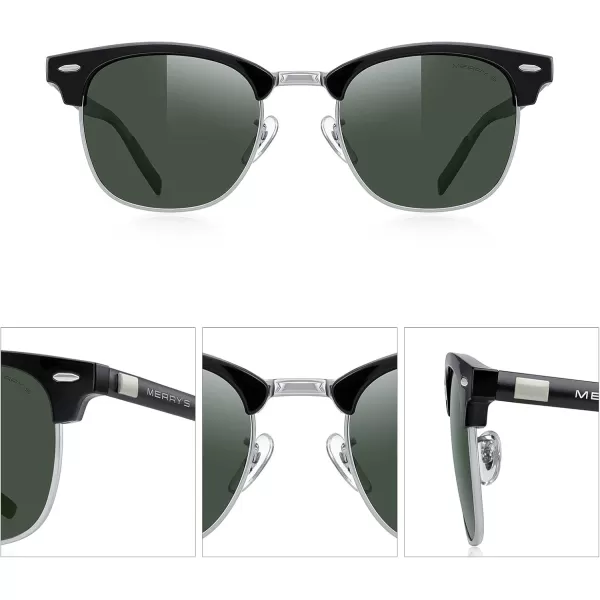 MERRYS Unisex Polarized Aluminum Sunglasses for Men Women Semi Rimless Retro Brand Driving Sun GlassesBlack FrameSilver BridgeG15 Lens