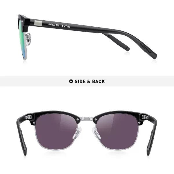 MERRYS Unisex Polarized Aluminum Sunglasses for Men Women Semi Rimless Retro Brand Driving Sun GlassesBlack FrameSilver BridgeGreen Mirror Lens