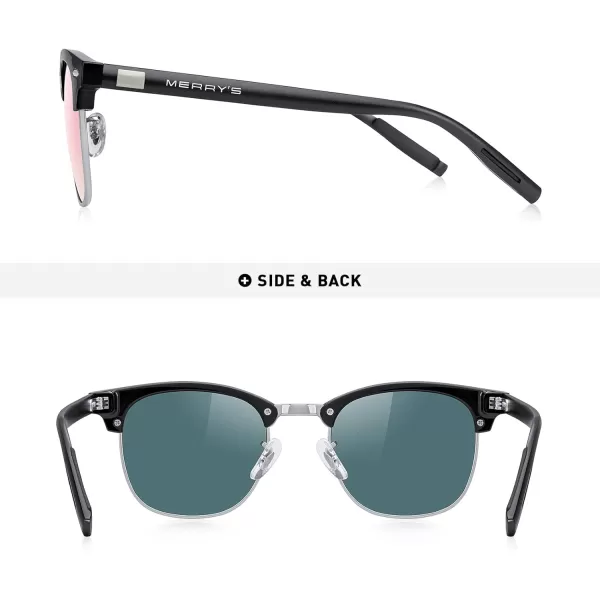 MERRYS Unisex Polarized Aluminum Sunglasses for Men Women Semi Rimless Retro Brand Driving Sun GlassesBlack FrameSilver BridgePink Mirror Lens