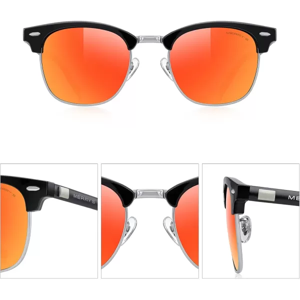 MERRYS Unisex Polarized Aluminum Sunglasses for Men Women Semi Rimless Retro Brand Driving Sun GlassesBlack FrameSilver BridgeRed Mirror Lens