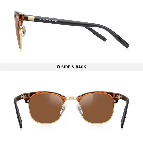 MERRYS Unisex Polarized Aluminum Sunglasses for Men Women Semi Rimless Retro Brand Driving Sun GlassesLeopard FrameGold BridgeBrown Lens