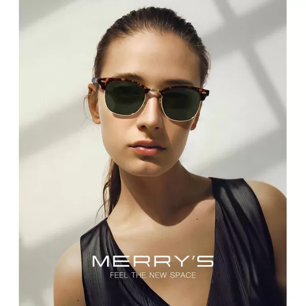 MERRYS Unisex Polarized Aluminum Sunglasses for Men Women Semi Rimless Retro Brand Driving Sun GlassesLeopard FrameGold BridgeG15 Lens