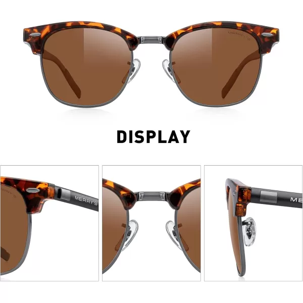 MERRYS Unisex Polarized Aluminum Sunglasses for Men Women Semi Rimless Retro Brand Driving Sun GlassesLeopard FrameGray BridgeBrown Lens