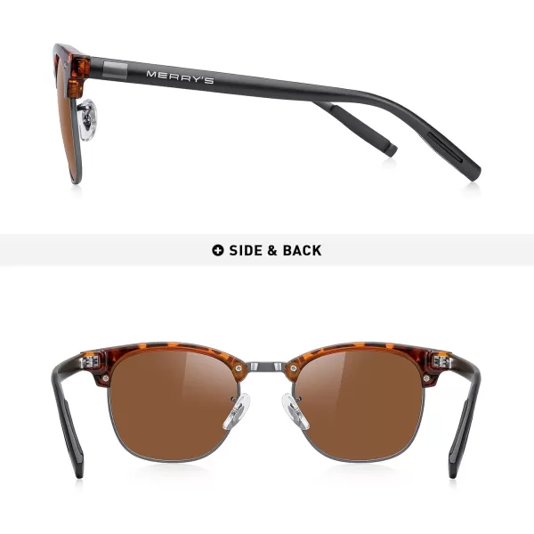 MERRYS Unisex Polarized Aluminum Sunglasses for Men Women Semi Rimless Retro Brand Driving Sun GlassesLeopard FrameGray BridgeBrown Lens