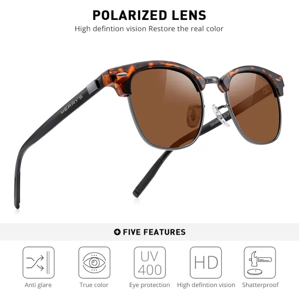 MERRYS Unisex Polarized Aluminum Sunglasses for Men Women Semi Rimless Retro Brand Driving Sun GlassesLeopard FrameGray BridgeBrown Lens