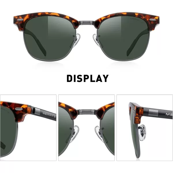 MERRYS Unisex Polarized Aluminum Sunglasses for Men Women Semi Rimless Retro Brand Driving Sun GlassesLeopard FrameGray BridgeG15 Lens