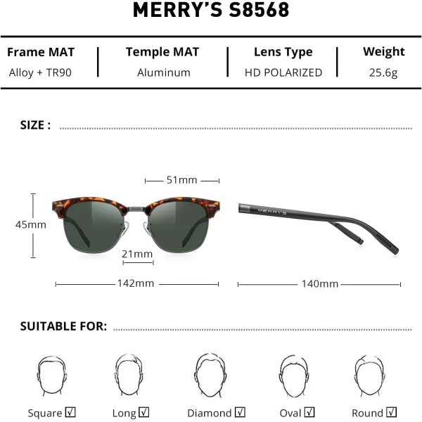 MERRYS Unisex Polarized Aluminum Sunglasses for Men Women Semi Rimless Retro Brand Driving Sun GlassesLeopard FrameGray BridgeG15 Lens