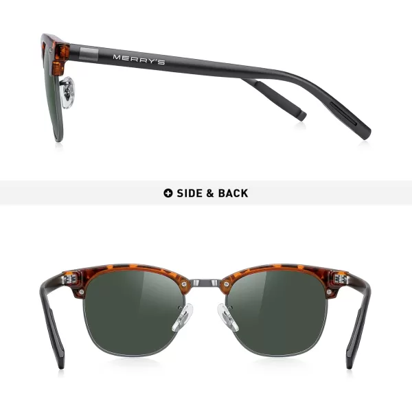 MERRYS Unisex Polarized Aluminum Sunglasses for Men Women Semi Rimless Retro Brand Driving Sun GlassesLeopard FrameGray BridgeG15 Lens