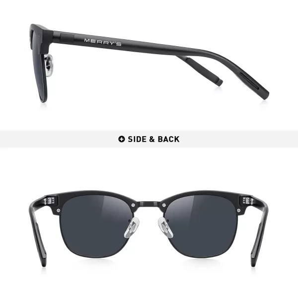 MERRYS Unisex Polarized Aluminum Sunglasses for Men Women Semi Rimless Retro Brand Driving Sun GlassesMatte Black FrameMatte Black BridgeBlack Lens