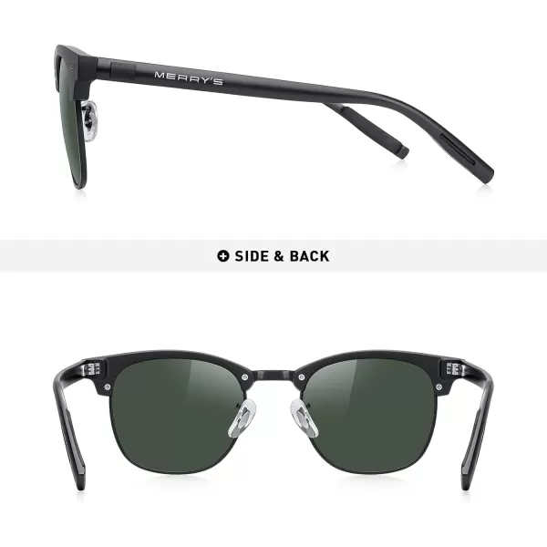 MERRYS Unisex Polarized Aluminum Sunglasses for Men Women Semi Rimless Retro Brand Driving Sun GlassesMatte Black FrameMatte Black BridgeG15 Lens
