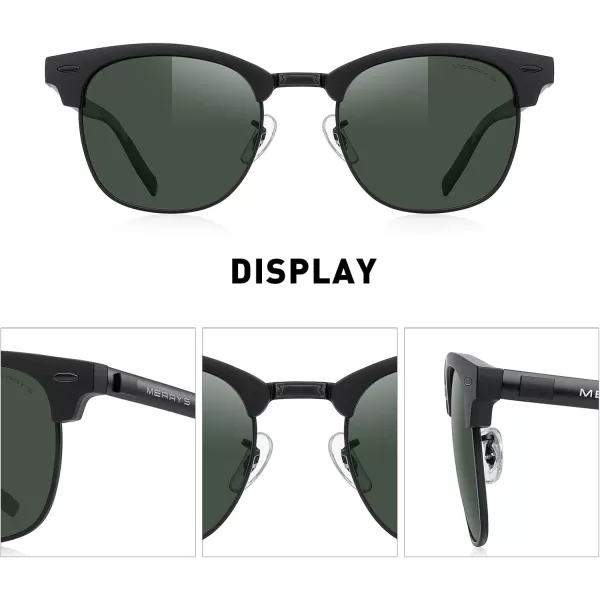 MERRYS Unisex Polarized Aluminum Sunglasses for Men Women Semi Rimless Retro Brand Driving Sun GlassesMatte Black FrameMatte Black BridgeG15 Lens