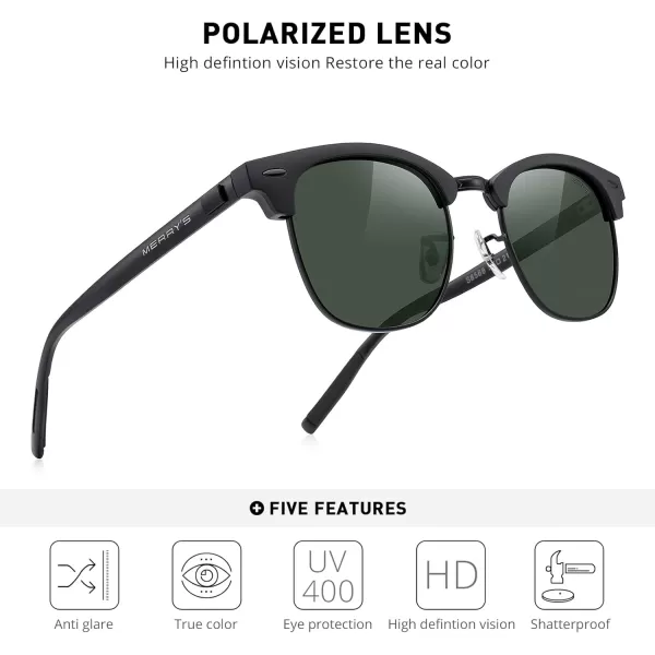 MERRYS Unisex Polarized Aluminum Sunglasses for Men Women Semi Rimless Retro Brand Driving Sun GlassesMatte Black FrameMatte Black BridgeG15 Lens