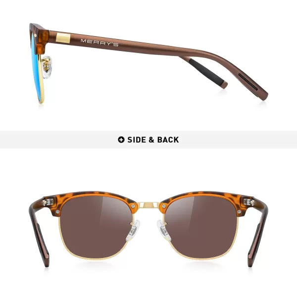 MERRYS Unisex Polarized Aluminum Sunglasses for Men Women Semi Rimless Retro Brand Driving Sun GlassesMatte Leopard FrameGold BridgeBlue Mirror Lens