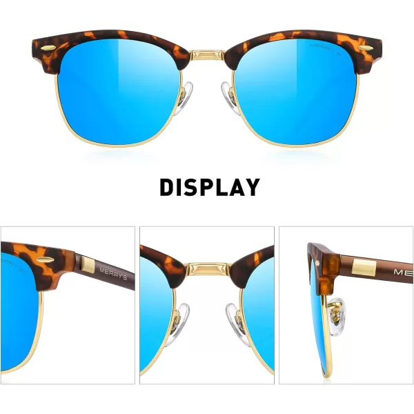 MERRYS Unisex Polarized Aluminum Sunglasses for Men Women Semi Rimless Retro Brand Driving Sun GlassesMatte Leopard FrameGold BridgeBlue Mirror Lens