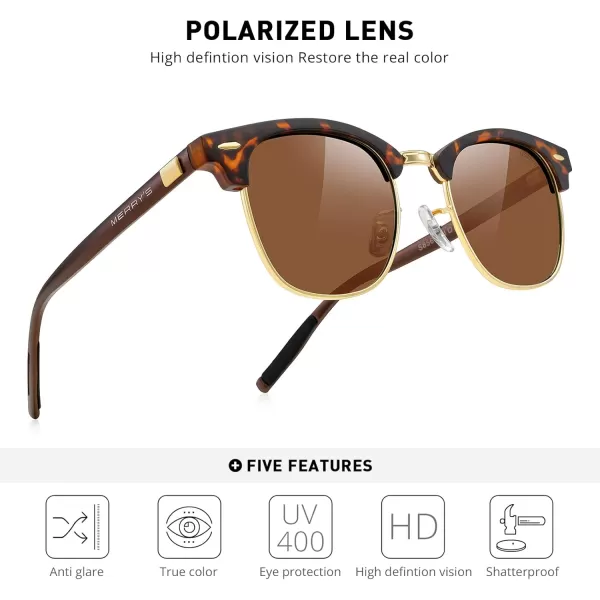 MERRYS Unisex Polarized Aluminum Sunglasses for Men Women Semi Rimless Retro Brand Driving Sun GlassesMatte Leopard FrameGold BridgeBrown Lens