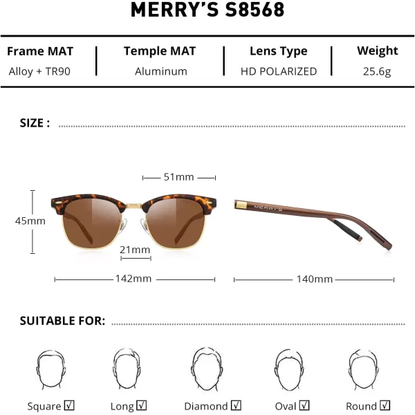 MERRYS Unisex Polarized Aluminum Sunglasses for Men Women Semi Rimless Retro Brand Driving Sun GlassesMatte Leopard FrameGold BridgeBrown Lens