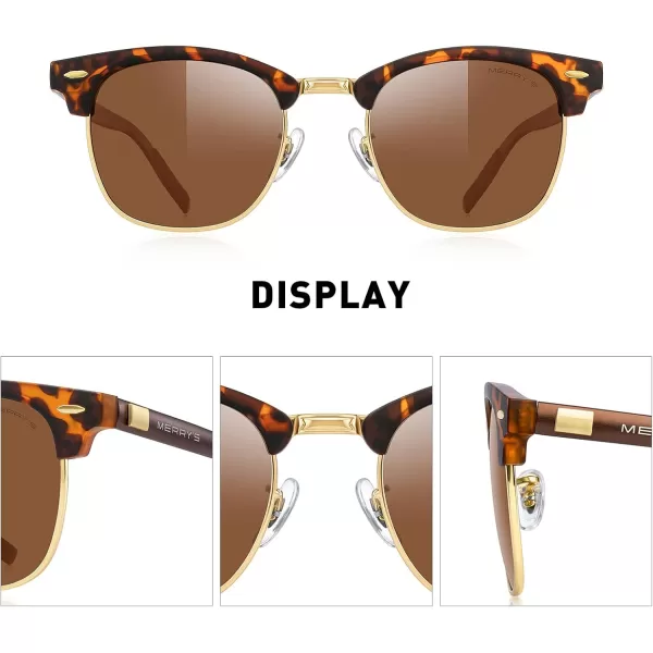 MERRYS Unisex Polarized Aluminum Sunglasses for Men Women Semi Rimless Retro Brand Driving Sun GlassesMatte Leopard FrameGold BridgeBrown Lens