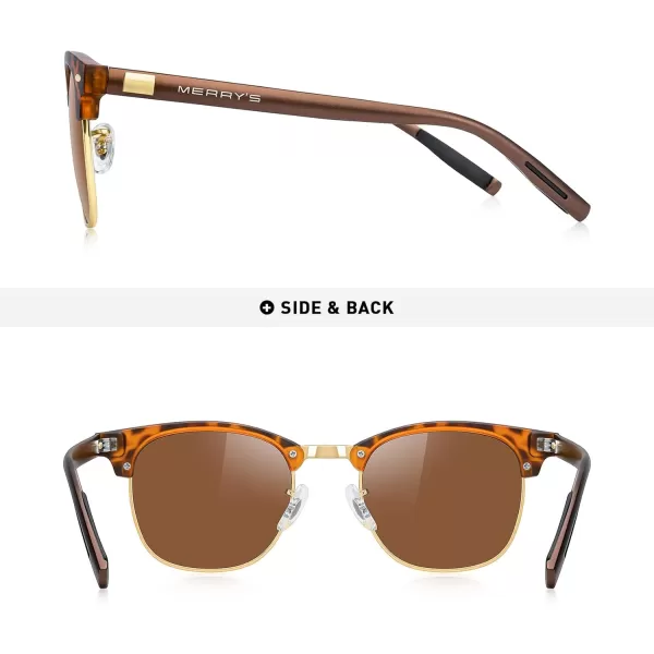 MERRYS Unisex Polarized Aluminum Sunglasses for Men Women Semi Rimless Retro Brand Driving Sun GlassesMatte Leopard FrameGold BridgeBrown Lens