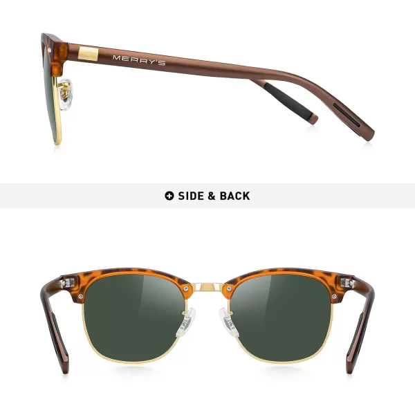 MERRYS Unisex Polarized Aluminum Sunglasses for Men Women Semi Rimless Retro Brand Driving Sun GlassesMatte Leopard FrameGold BridgeG15 Lens
