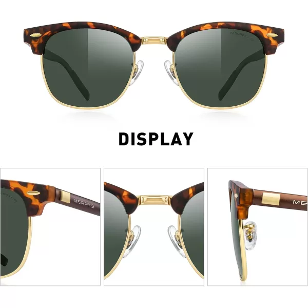 MERRYS Unisex Polarized Aluminum Sunglasses for Men Women Semi Rimless Retro Brand Driving Sun GlassesMatte Leopard FrameGold BridgeG15 Lens