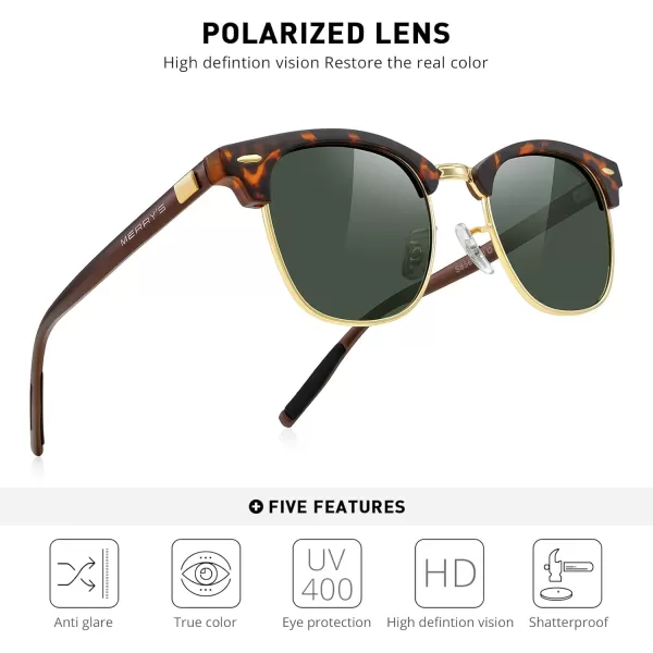 MERRYS Unisex Polarized Aluminum Sunglasses for Men Women Semi Rimless Retro Brand Driving Sun GlassesMatte Leopard FrameGold BridgeG15 Lens