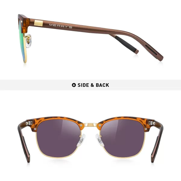 MERRYS Unisex Polarized Aluminum Sunglasses for Men Women Semi Rimless Retro Brand Driving Sun GlassesMatte Leopard FrameGold BridgeGreen Mirror Lens