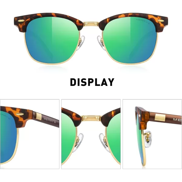 MERRYS Unisex Polarized Aluminum Sunglasses for Men Women Semi Rimless Retro Brand Driving Sun GlassesMatte Leopard FrameGold BridgeGreen Mirror Lens