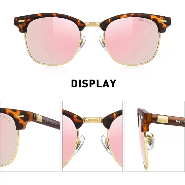MERRYS Unisex Polarized Aluminum Sunglasses for Men Women Semi Rimless Retro Brand Driving Sun GlassesMatte Leopard FrameGold BridgePink Mirror Lens